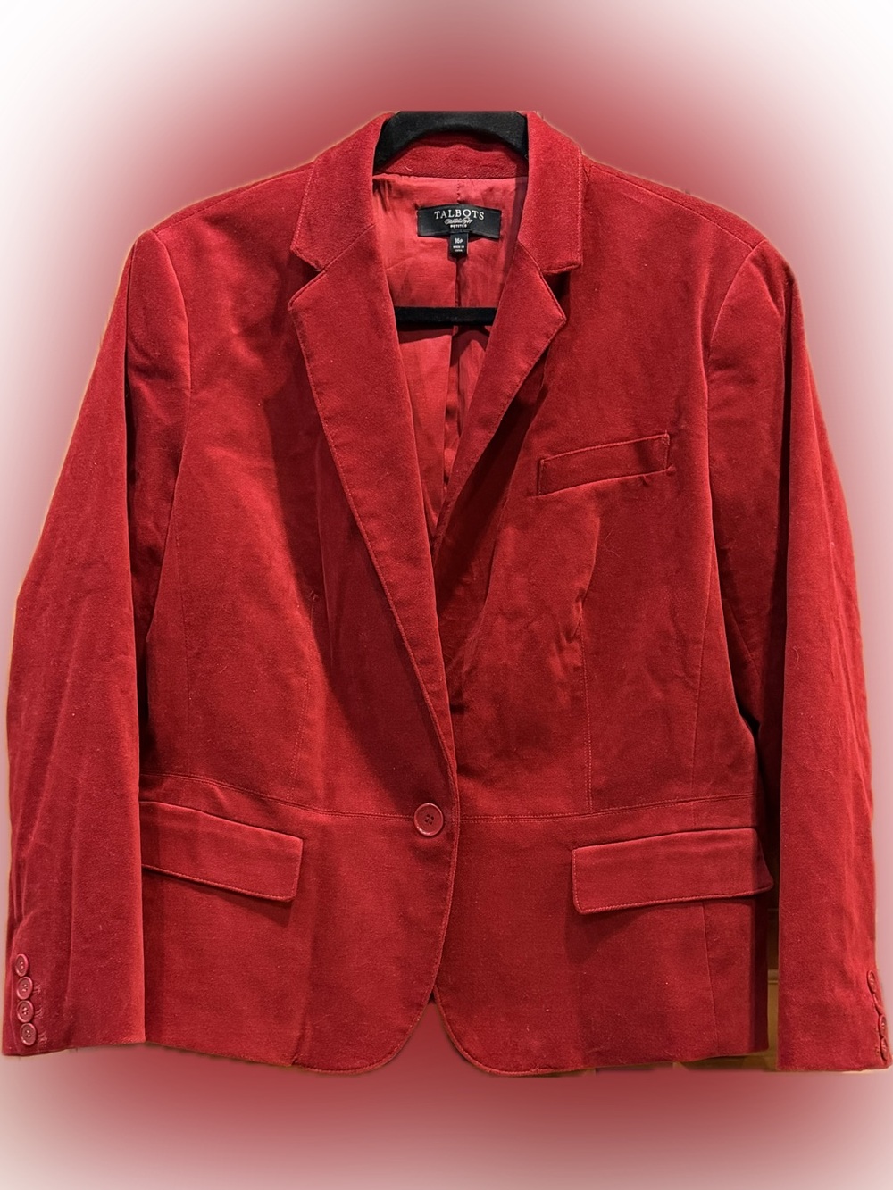 Talbots Petites Red Velvet Blazer Jacket size 16P Holiday Career Chic